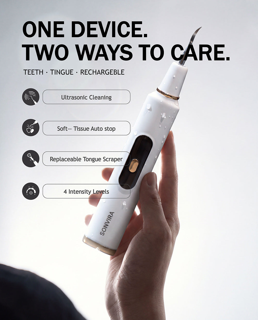 Ultrasonic Teeth Cleaner & Tongue Scraper Kit